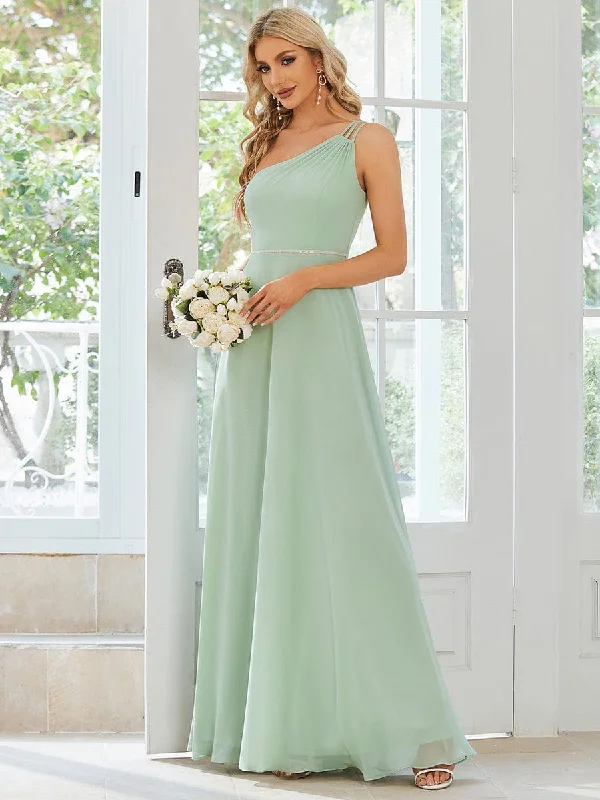 casual summer dressFlowy Chiffon One-Shoulder with Three Straps Bridesmaid Dress