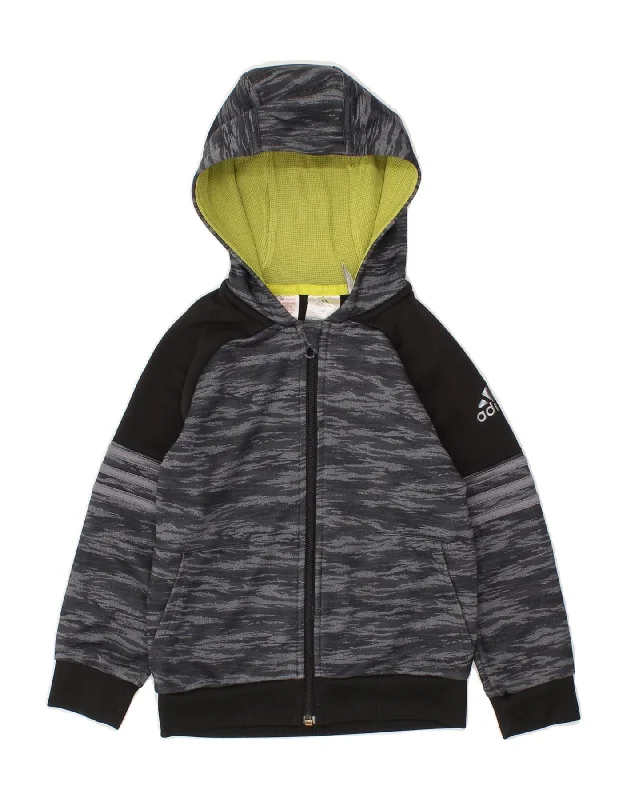 ADIDAS Boys Climalite Zip Hoodie Sweater 5-6 Years Grey Tie Dye Polyester