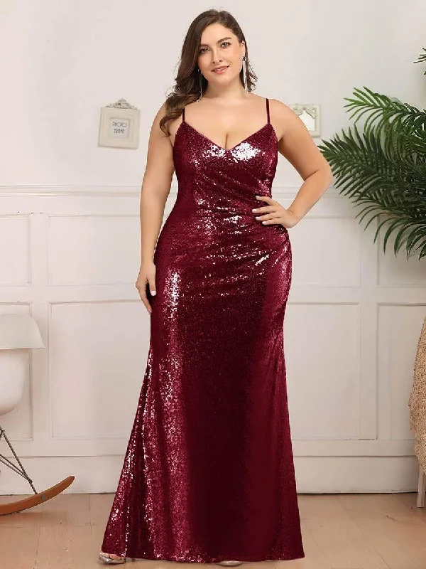 comfy dressPlus Size Sparkly Sequin Long Mermaid Formal Party Dresses