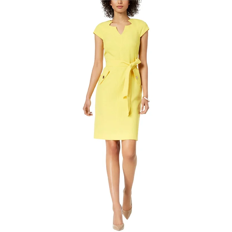 cocktail party dressKasper Womens Solid Belted Sheath Dress, Yellow, 18