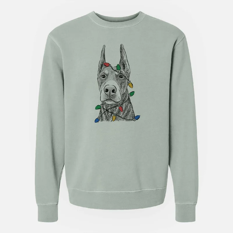 fashion sportswear hoodieChristmas Lights Luna the Doberman Pinscher - Unisex Pigment Dyed Crew Sweatshirt