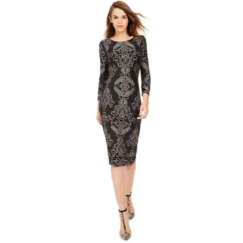 puff sleeve dressBetsy & Adam Womens Baroque Glitter Sheath Dress, Black, 6