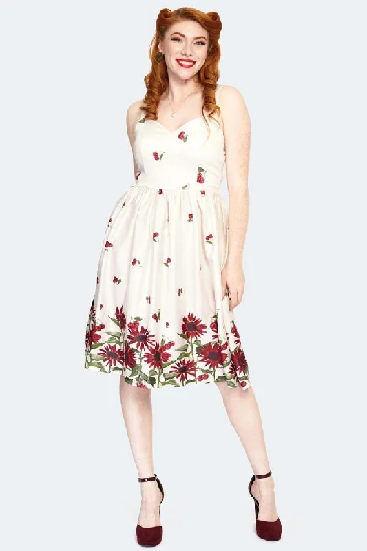 winter dressCherry Sunflower Border Print Flare Dress