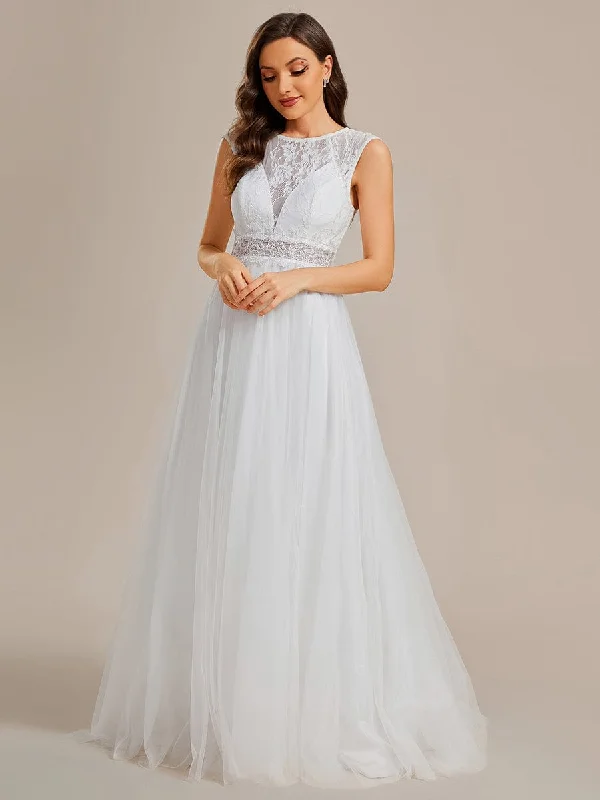 one-shoulder dressCover Sleeve See-Through Round Neckline Lace Embroidery Wedding Dress