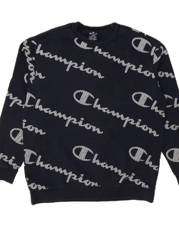 CHAMPION Mens Graphic Sweatshirt Jumper Large Navy Blue Cotton