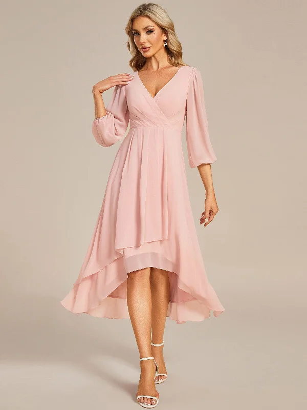 lace dressLaura | Long Sleeves Asymmetrical Hem A-Line Midi Bridesmaid Dress