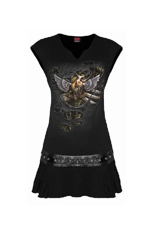 romantic dressSteam Punk Ripped - Stud Waist Mini Dress Black