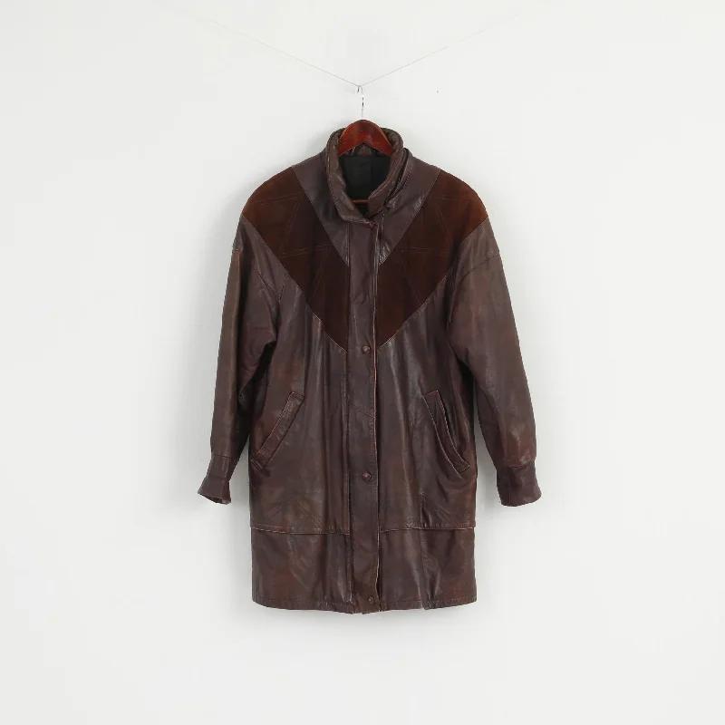 sleek and warm coatMokka Nappa Finland Women 36 S Jacket Brown Leather Raglan Sleeve Full Zipper Long Top