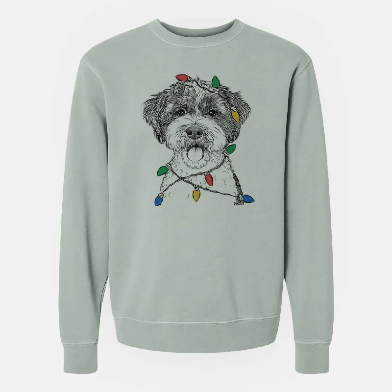 urban activewear hoodieChristmas Lights Bella the Cockapoo - Unisex Pigment Dyed Crew Sweatshirt