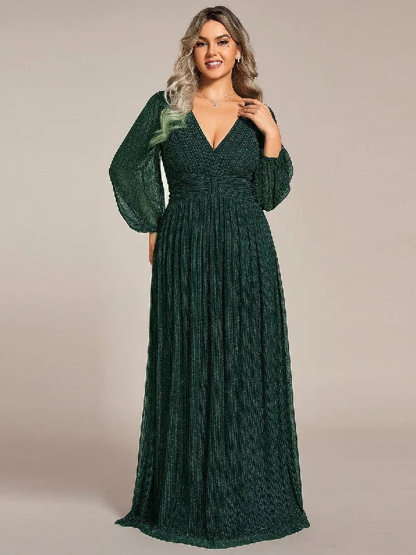 ruched dressPlus Size Dazzling Empire Waist See-Through Long Sleeves A-Line Evening Dress