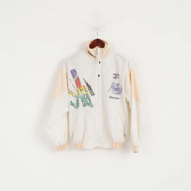 casual utility jacketRooster Women M Jacket Cream Tennis Festival Full Zipper Vintage 90s Germany Mode Top