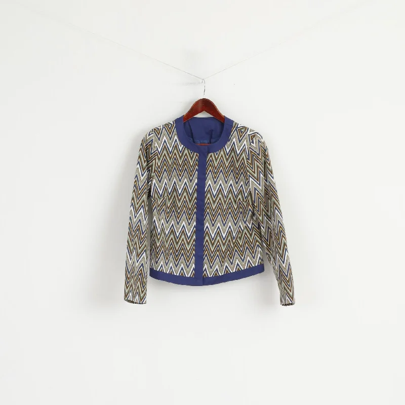 padded puffer coatVintage Womens 12 38 Jacket Blue Aztec Print Cotton Snaps Casual Blazer Top