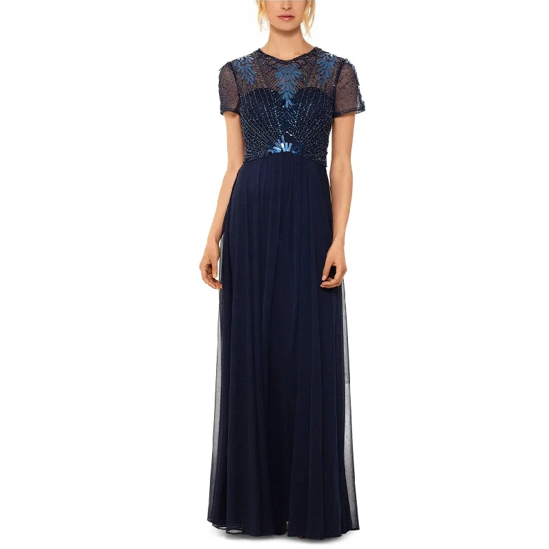 silk dressBetsy & Adam Womens Embellished-Bodice A-line Gown Dress, Blue, 6