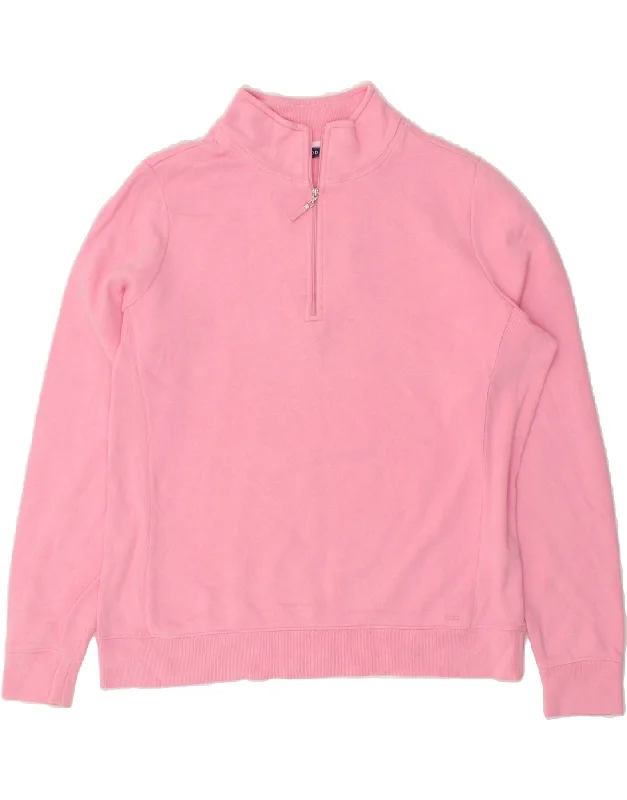 IZOD Womens Oversized Zip Neck Sweatshirt Jumper UK 16 Large Pink Cotton