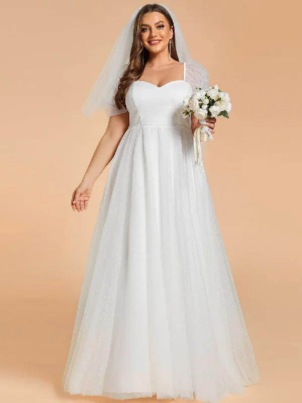 wool dressPlus Size A-Line Tulle Sweetheart Neckline Wedding Dress with Lantern Sleeves