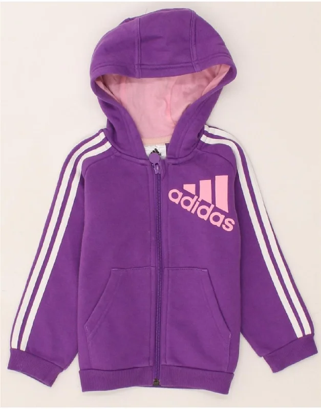 ADIDAS Baby Girls Graphic Zip Hoodie Sweater 12-18 Months Purple Cotton