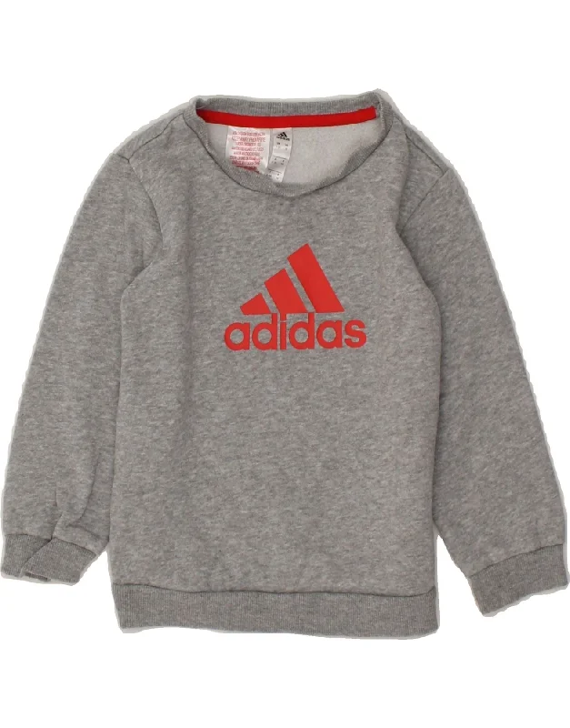 ADIDAS Boys Graphic Sweatshirt Jumper 2-3 Years Grey Flecked Cotton