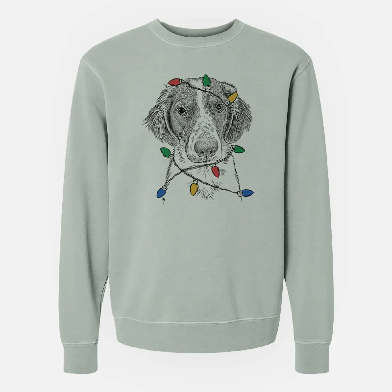 trendy sports sweatshirtChristmas Lights Holly the Brittany Spaniel - Unisex Pigment Dyed Crew Sweatshirt