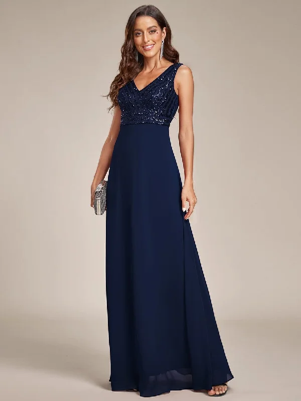 evening dressSequin Sleeveless Double V-Neck Formal Evening Dress