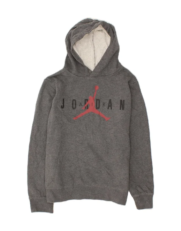 JORDAN Boys Graphic Hoodie Jumper 12-13 Years Large Grey Cotton