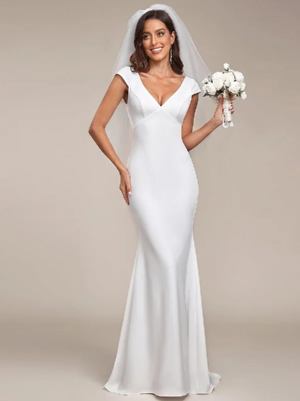 wrap-around dressCap Sleeve Deep V-Neck Backless Fishtail Wedding Dress