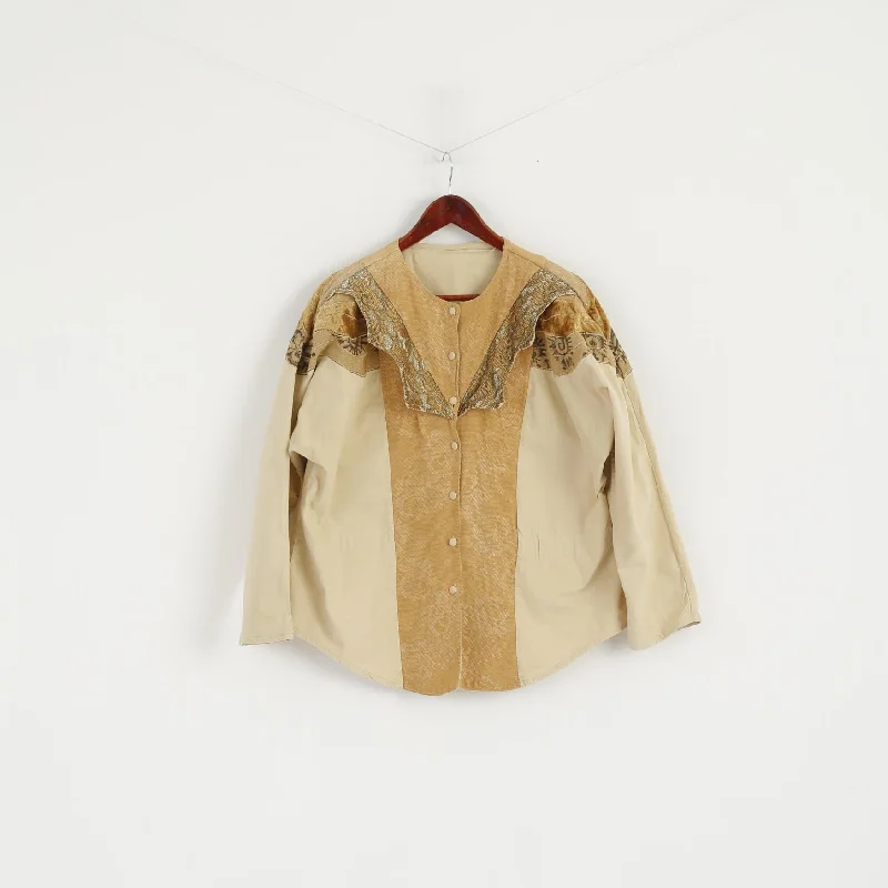 retro coatRita Bzu Fani Women L Jacket Beige Moda Italia Vintage Bomber Buttoned Gold Top