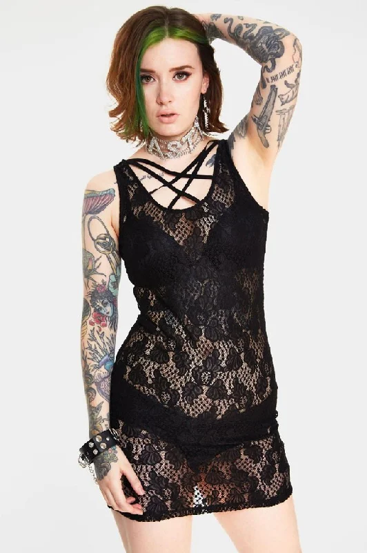 modern dressTied Up in Lace Cross Front Dress