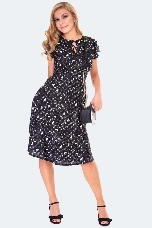 vintage dressKitty Print Keyhole Flare Dress